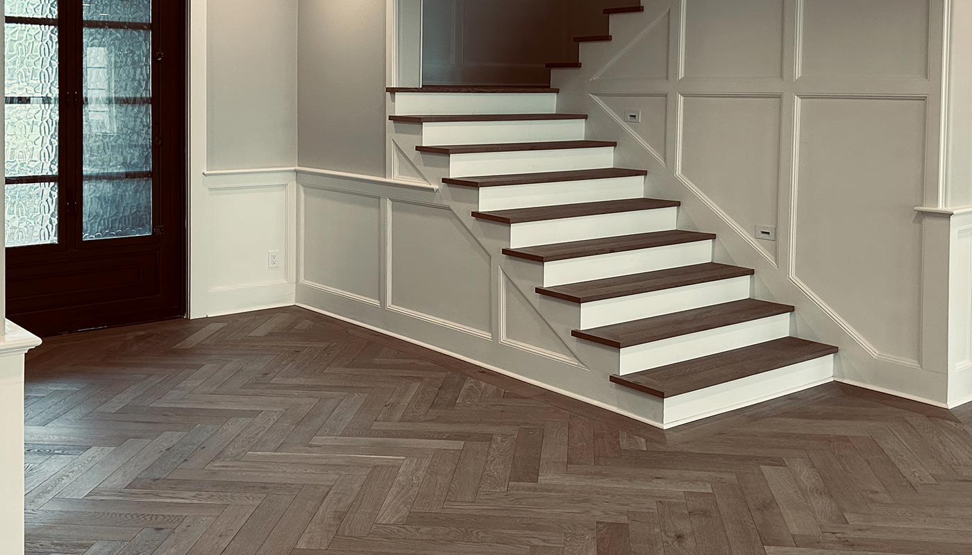 Light herringbone engineered hardwood floors w/ Bona Urethane finish -  monarchplank