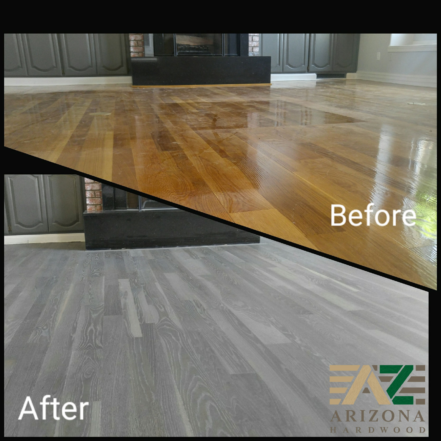 Before and After refinishing wood floor