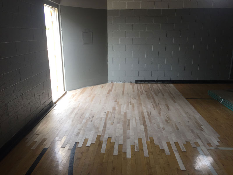 Completed hardwood floor lacing
