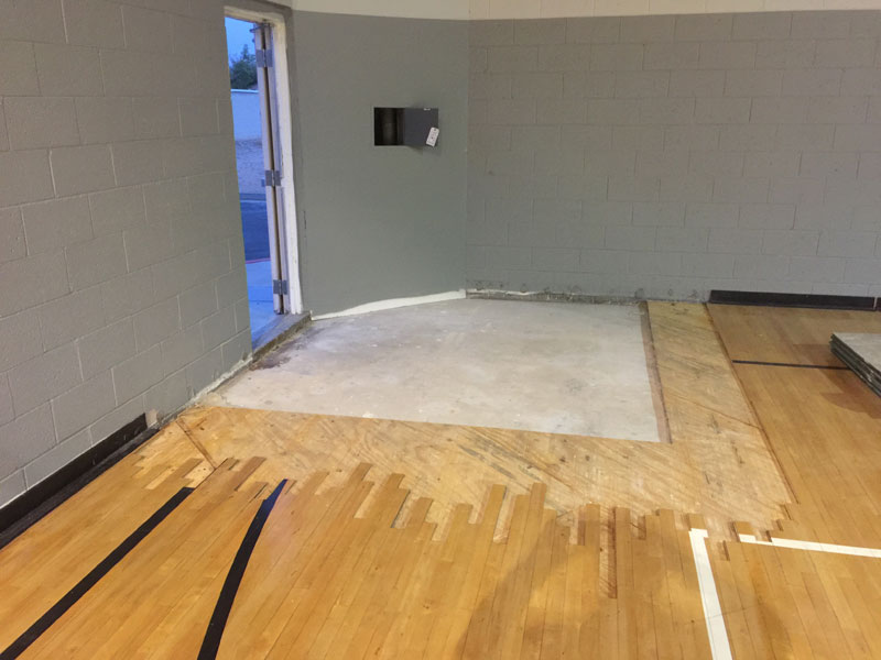 Hardwood floor prepped for lacing