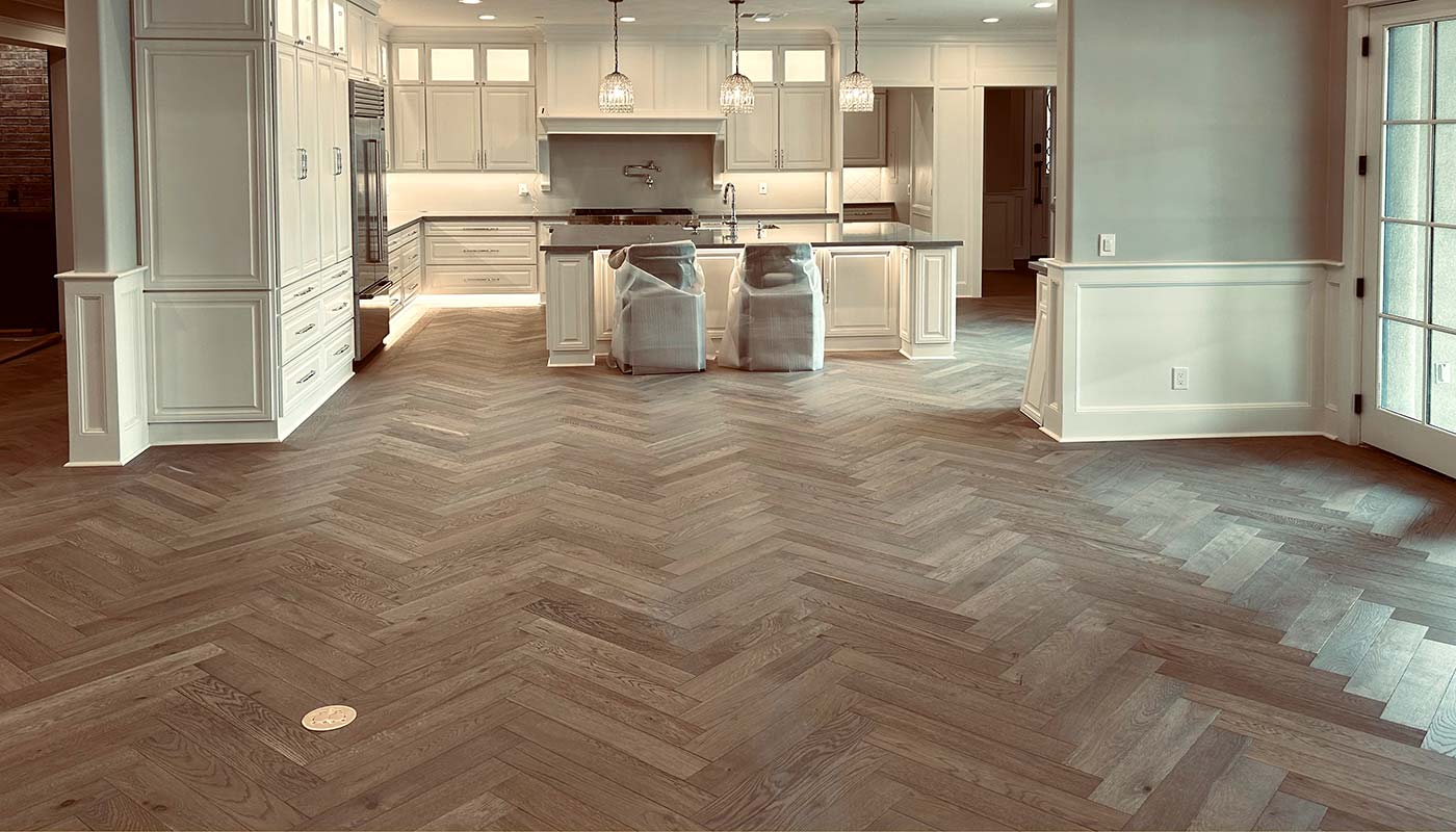 Monarch Plank Herringbone Pattern Floor Installation in Kitchen