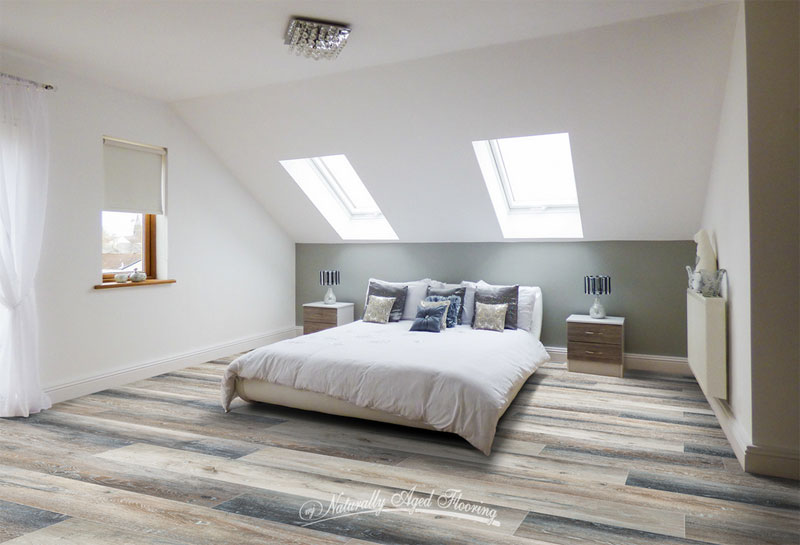 Naturally Aged LVP Flooring in bedroom Naturally Aged LVP Flooring in bedroom