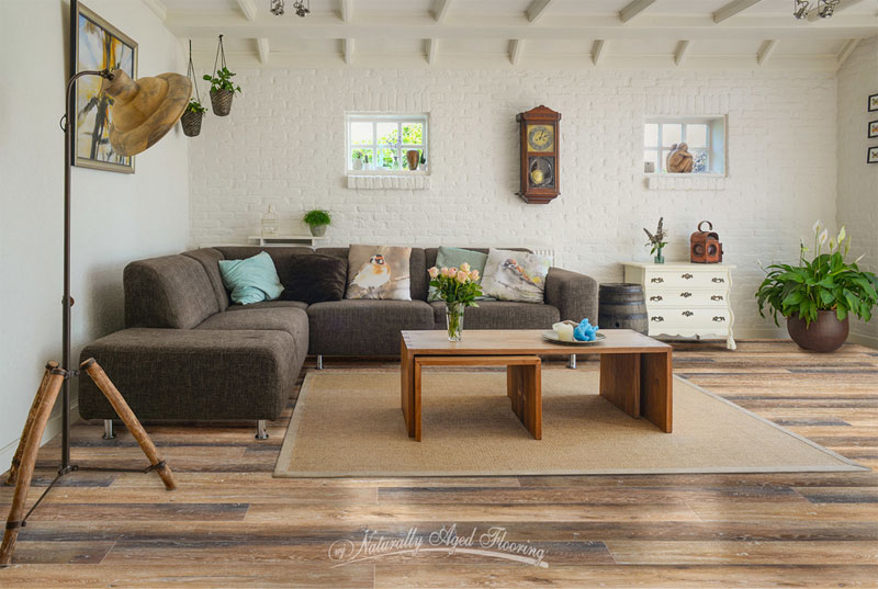 Naturally Aged LVP Flooring in Living Room Naturally Aged LVP Flooring in Living Room